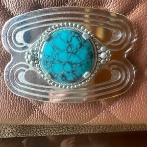 Turquoise Stone Silver-Tone Western Belt Buckle